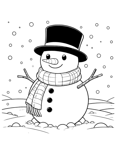 Christmas Snowman Free Coloring Book Page