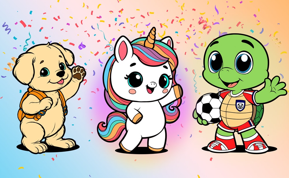 Holly the Unicorn, Cooper the Puppy and Colby the Turtle Coloring Books for Kids by Panda and Cubs Media