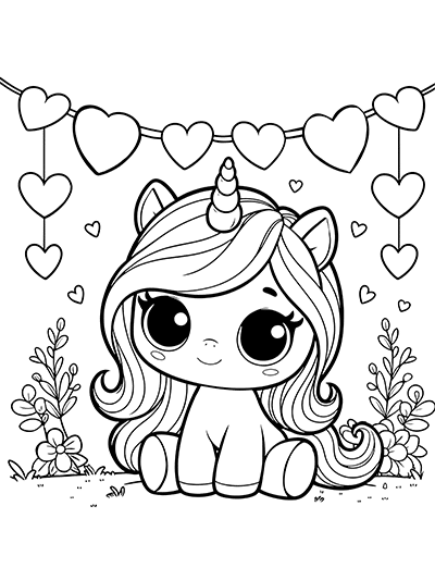 Holly the Unicorn Valentine's Day Free Coloring Page