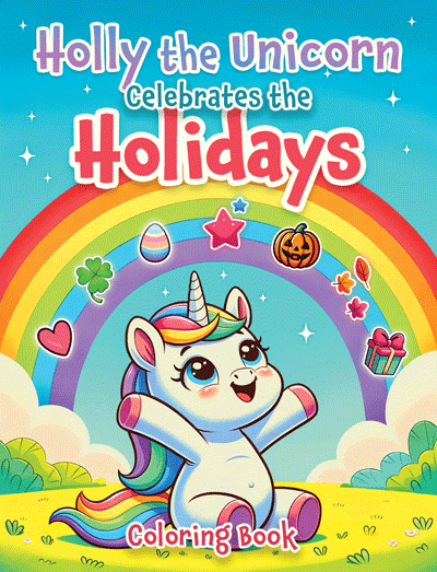 Holly the Unicorn Celebrates the Holidays Coloring Book for Kids Ages 4 - 8