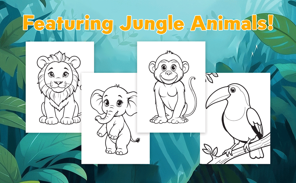 Adorable Animals Coloring Book Featuring Jungle Animals